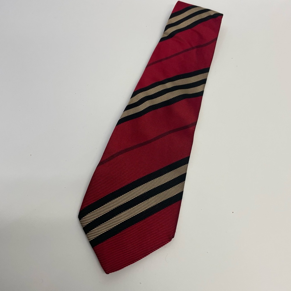 Burberry Red and Beige Striped Tie